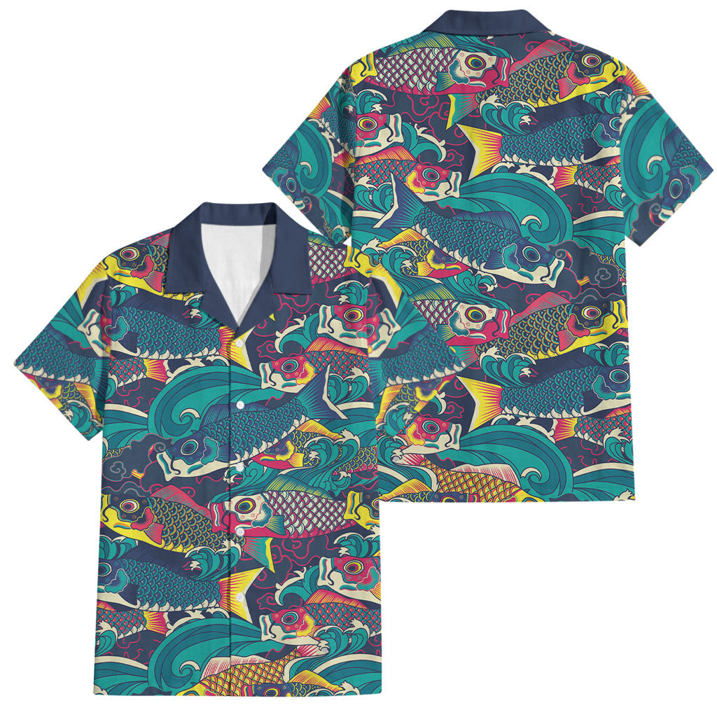 Japan Koinobori Family Matching Puletasi and Hawaiian Shirt Japanese Koi Flag Waves Pattern