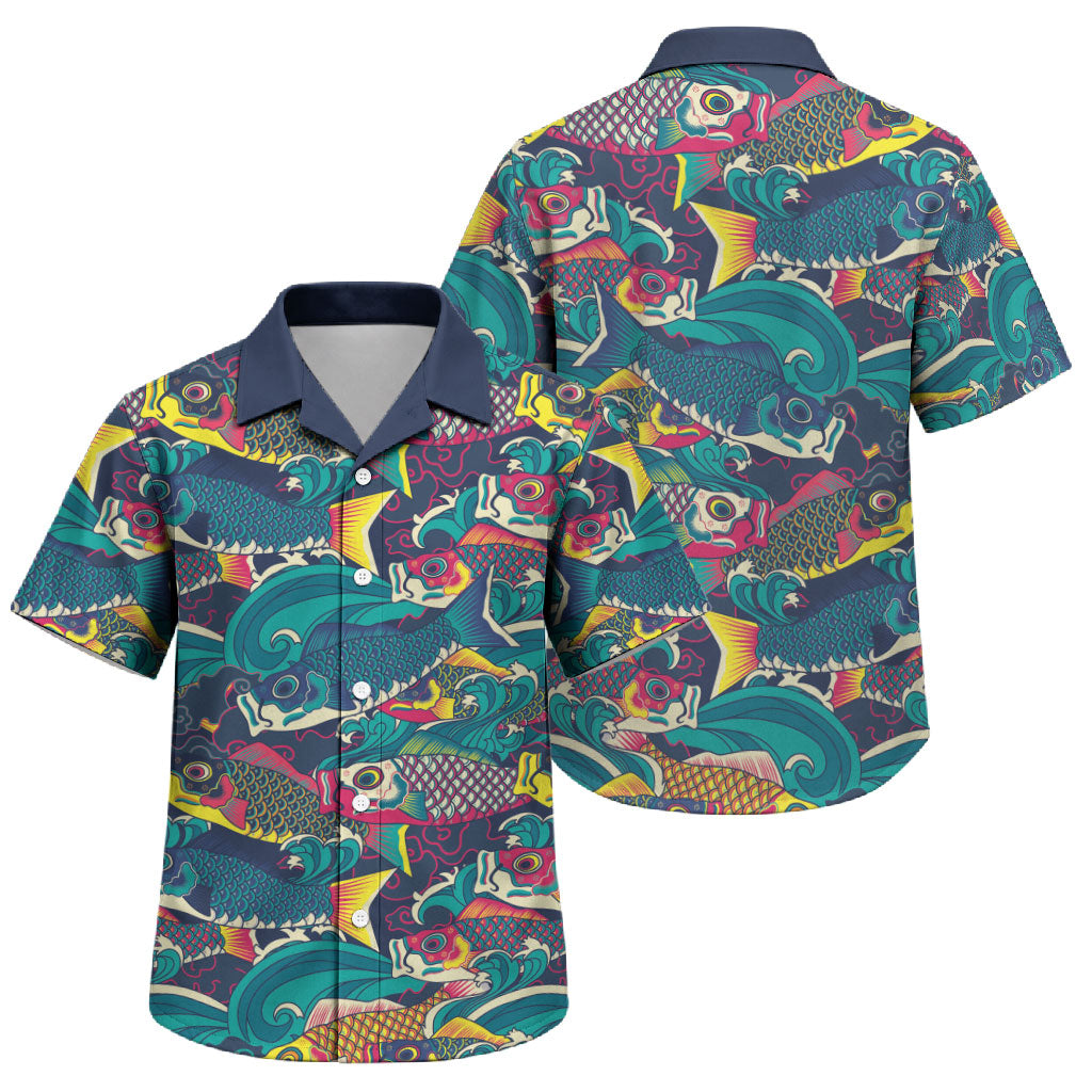 Japan Koinobori Family Matching Summer Maxi Dress and Hawaiian Shirt Japanese Koi Flag Waves Pattern