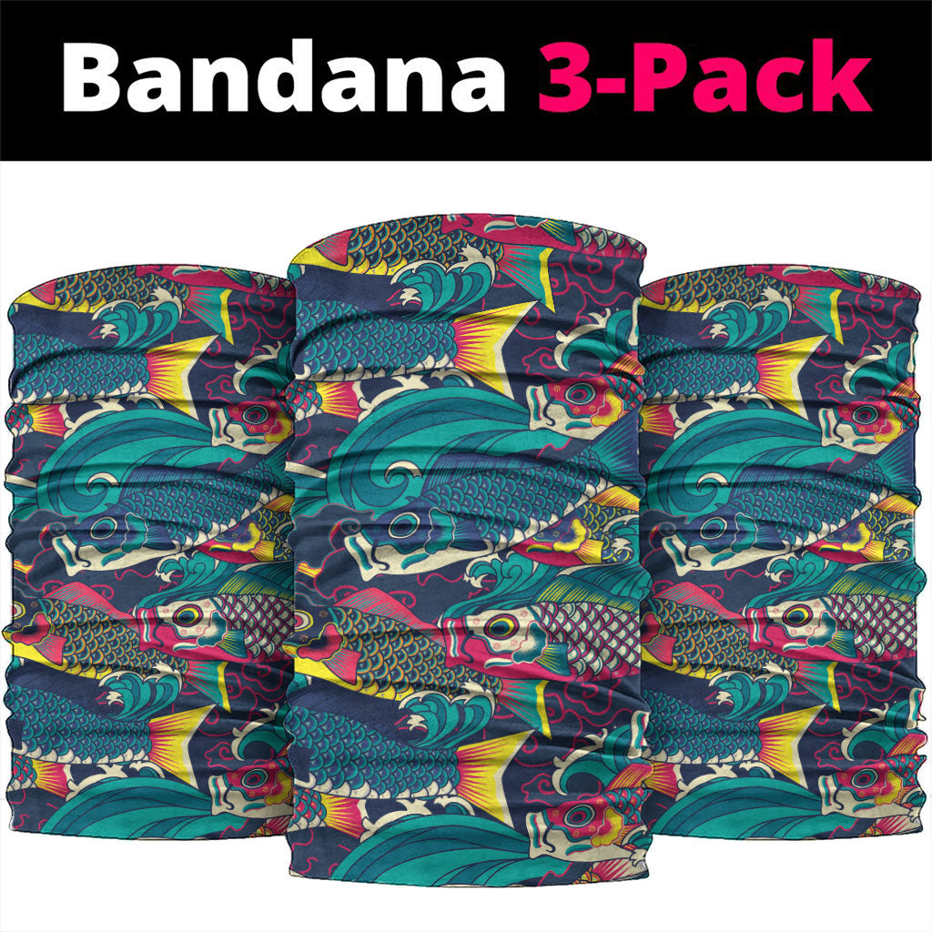 Japan Koinobori Neck Gaiter Japanese Koi Flag Waves Pattern LT14 package One Size: 25*50cm Blue - Polynesian Pride