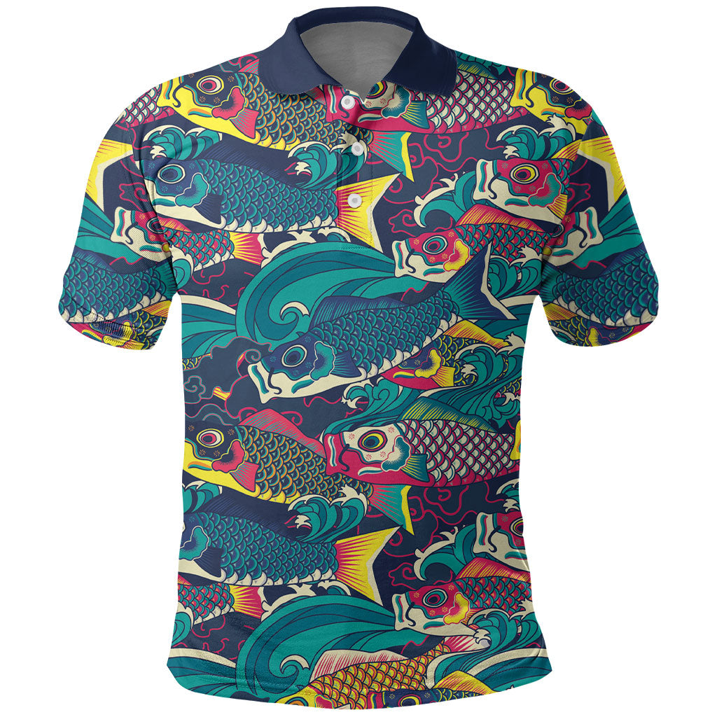 Japan Koinobori Polo Shirt Japanese Koi Flag Waves Pattern