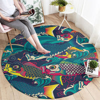 Japan Koinobori Round Carpet Japanese Koi Flag Waves Pattern