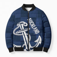 New Zealand Auckland Football Custom Bomber Puffer Jacket Navy Blue City Anchor Sky Tower Symbol LT14 Unisex Navy Blue - Polynesian Pride