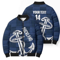 New Zealand Auckland Football Custom Bomber Puffer Jacket Navy Blue City Anchor Sky Tower Symbol LT14 - Polynesian Pride