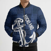 New Zealand Auckland Football Custom Bomber Puffer Jacket Navy Blue City Anchor Sky Tower Symbol LT14 - Polynesian Pride