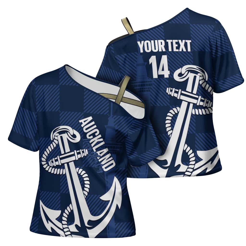 New Zealand Auckland Football Custom Cross Shoulder Shirt Navy Blue City Anchor Sky Tower Symbol LT14 - Polynesian Pride