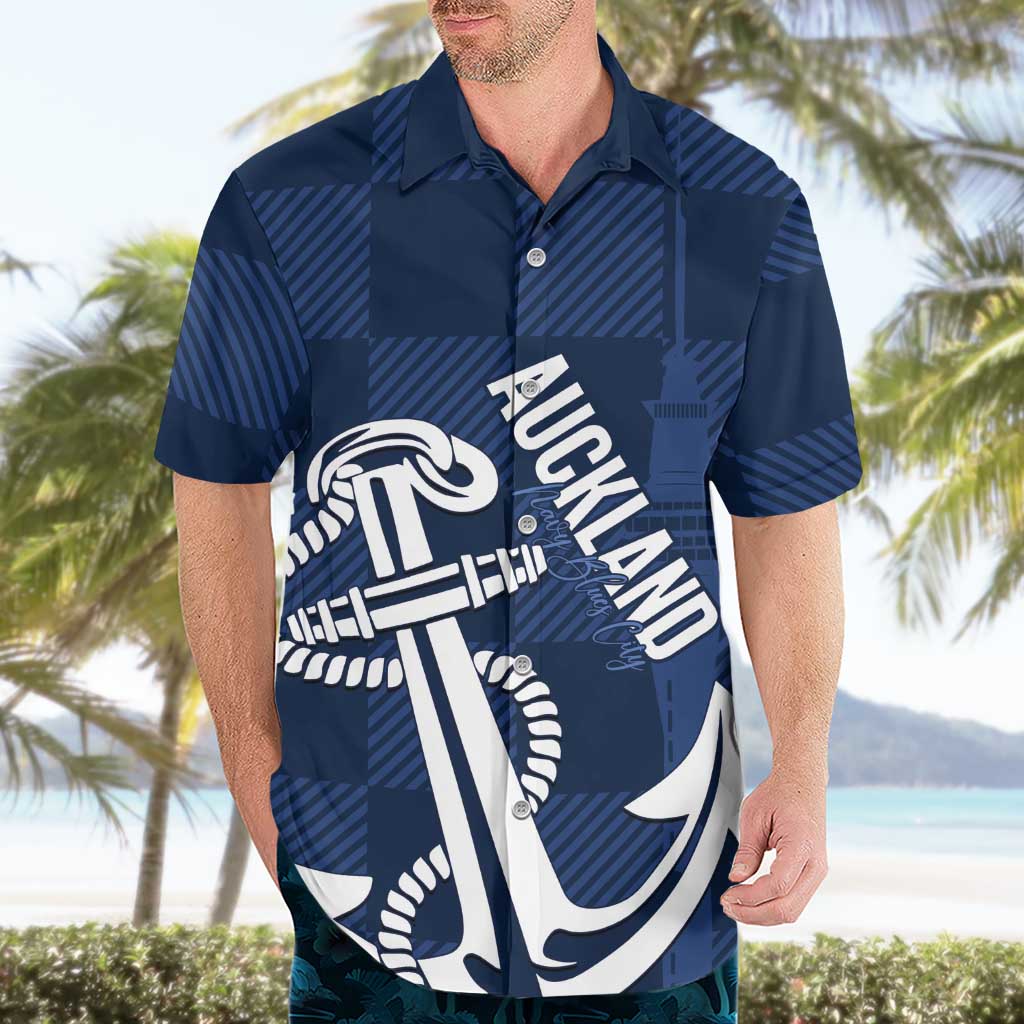 New Zealand Auckland Football Custom Hawaiian Shirt Navy Blue City Anchor Sky Tower Symbol LT14 - Polynesian Pride