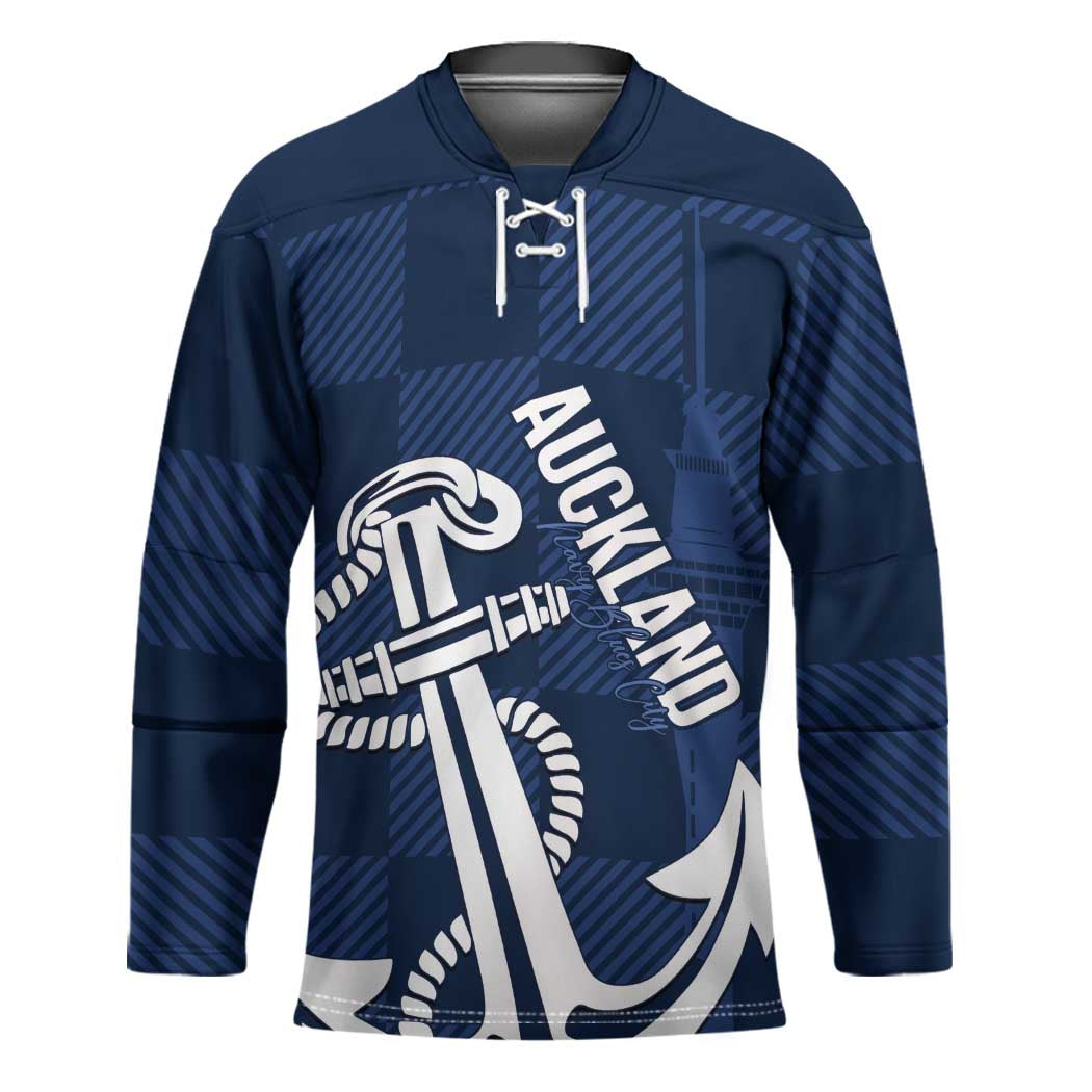 New Zealand Auckland Football Custom Hockey Jersey Navy Blue City Anchor Sky Tower Symbol LT14 Unisex Navy Blue - Polynesian Pride