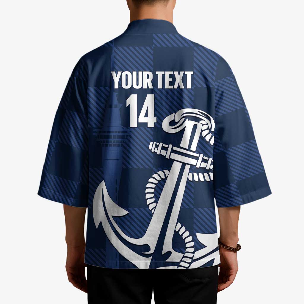 New Zealand Auckland Football Custom Kimono Navy Blue City Anchor Sky Tower Symbol LT14 - Polynesian Pride