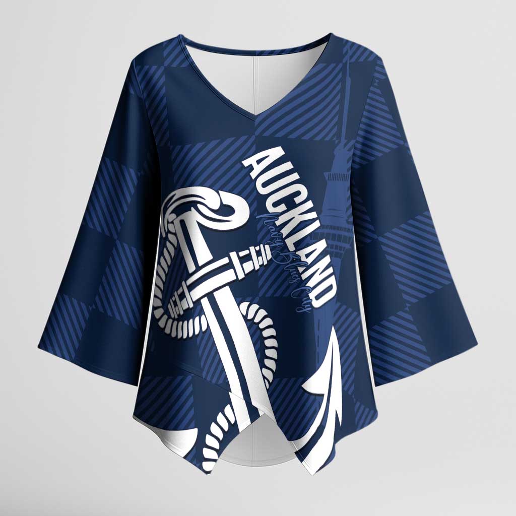 New Zealand Auckland Football Custom Kimono Sleeve Blouse Navy Blue City Anchor Sky Tower Symbol LT14 Female Navy Blue - Polynesian Pride