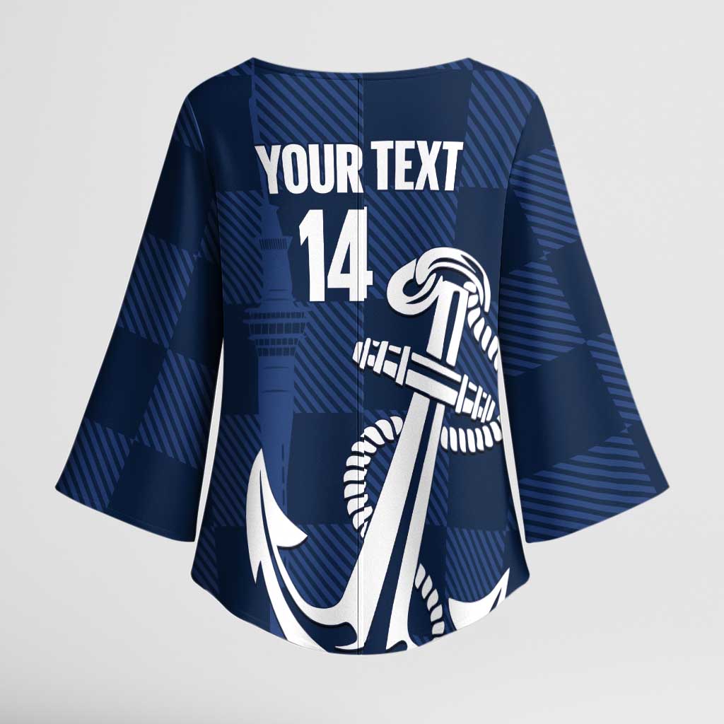 New Zealand Auckland Football Custom Kimono Sleeve Blouse Navy Blue City Anchor Sky Tower Symbol LT14 - Polynesian Pride