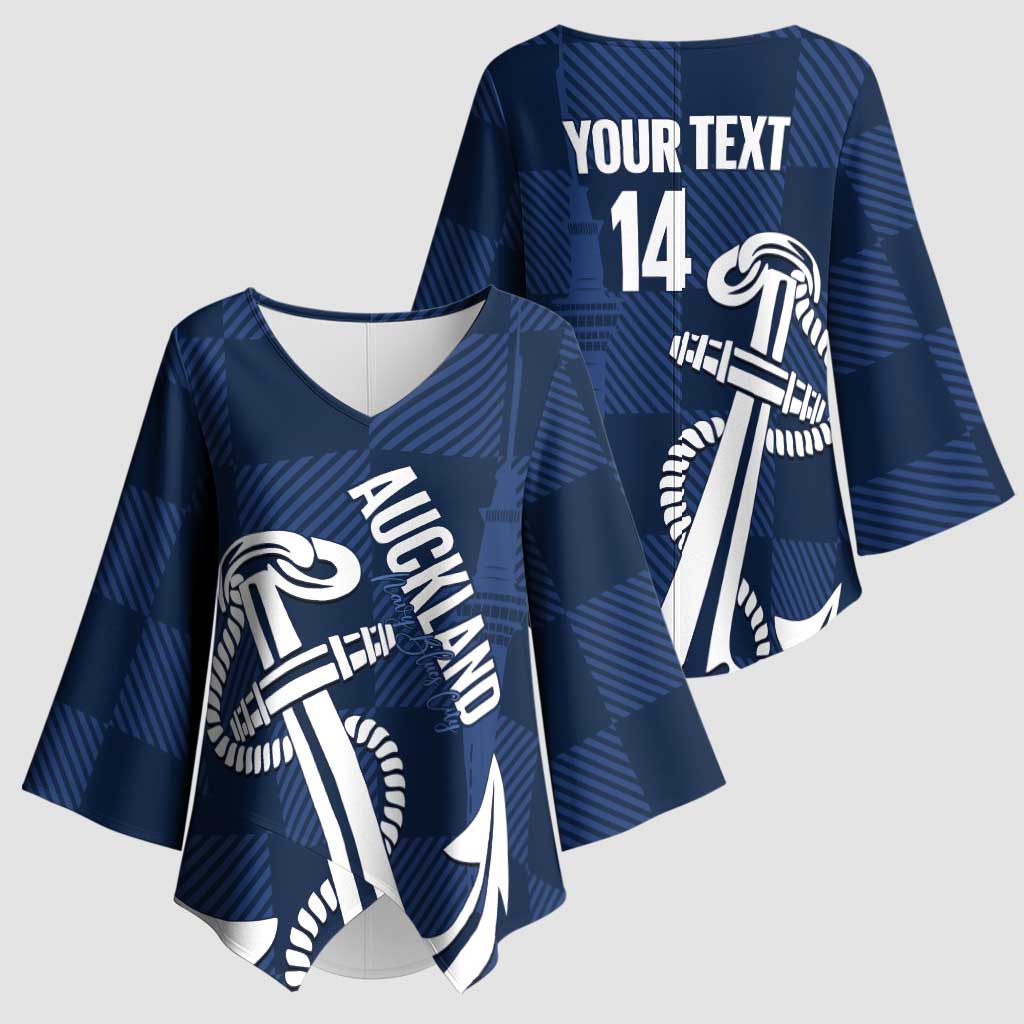 New Zealand Auckland Football Custom Kimono Sleeve Blouse Navy Blue City Anchor Sky Tower Symbol LT14 - Polynesian Pride