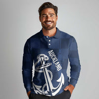 New Zealand Auckland Football Custom Long Sleeve Polo Shirt Navy Blue City Anchor Sky Tower Symbol LT14 - Polynesian Pride
