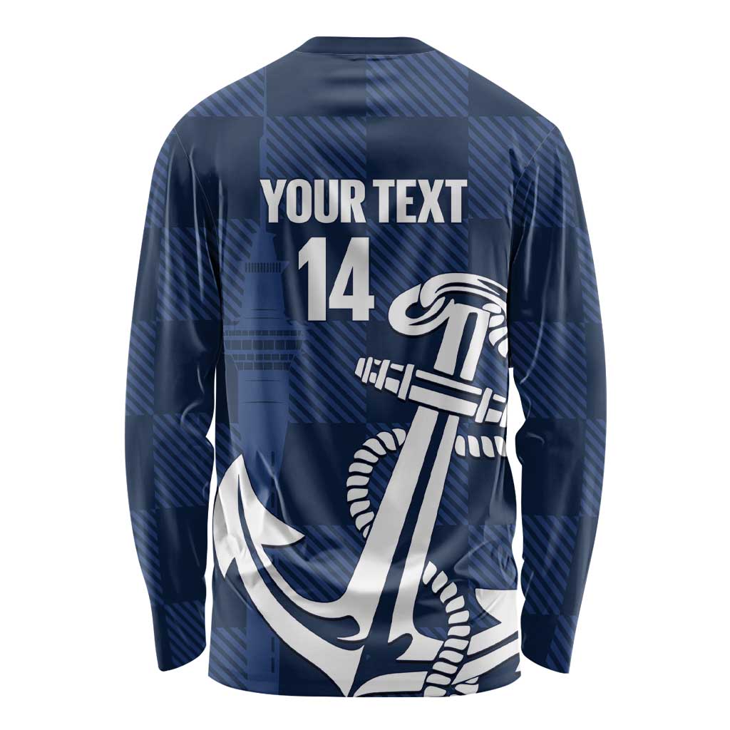 New Zealand Auckland Football Custom Long Sleeve Shirt Navy Blue City Anchor Sky Tower Symbol LT14 - Polynesian Pride
