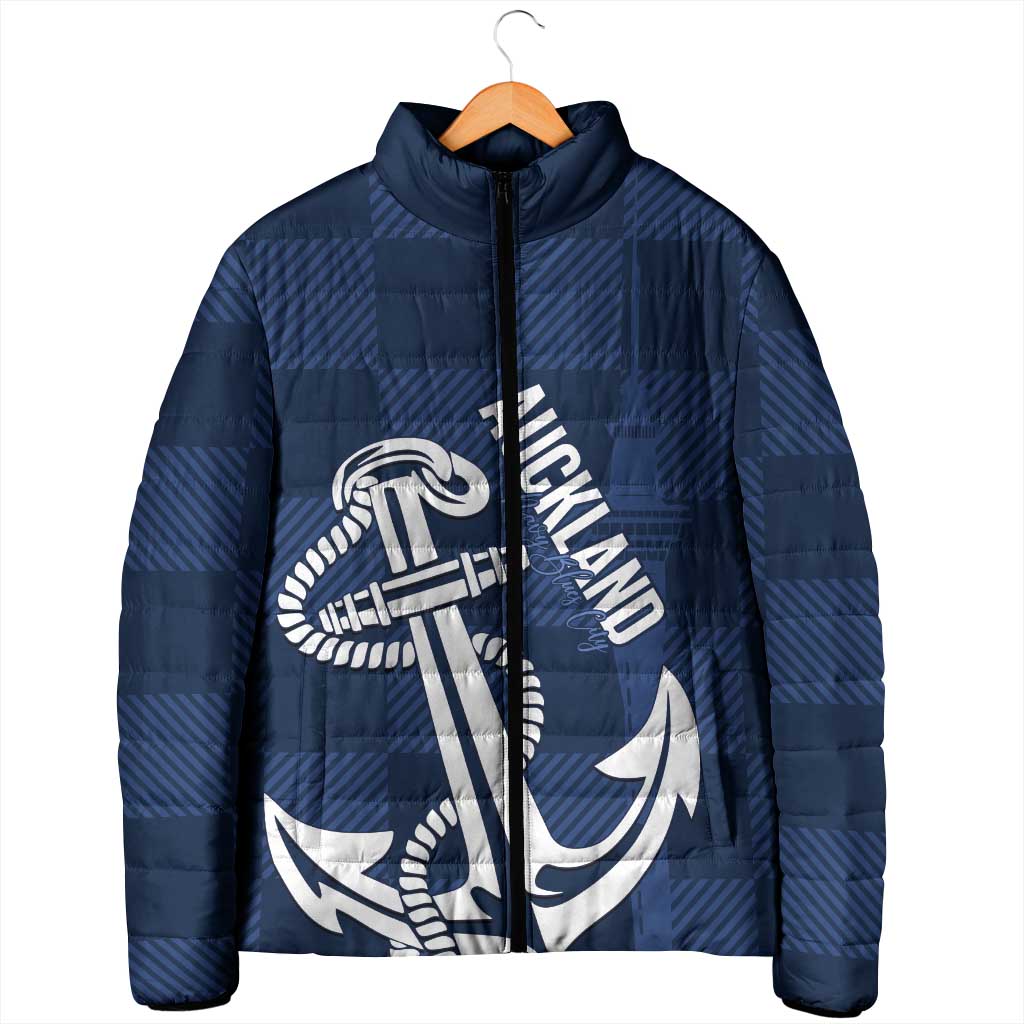 New Zealand Auckland Football Custom Padded Jacket Navy Blue City Anchor Sky Tower Symbol LT14 - Polynesian Pride