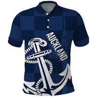 New Zealand Auckland Football Custom Polo Shirt Navy Blue City Anchor Sky Tower Symbol LT14 Navy Blue - Polynesian Pride