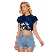 New Zealand Auckland Football Custom Raglan Cropped T Shirt Navy Blue City Anchor Sky Tower Symbol LT14 Female Navy Blue - Polynesian Pride