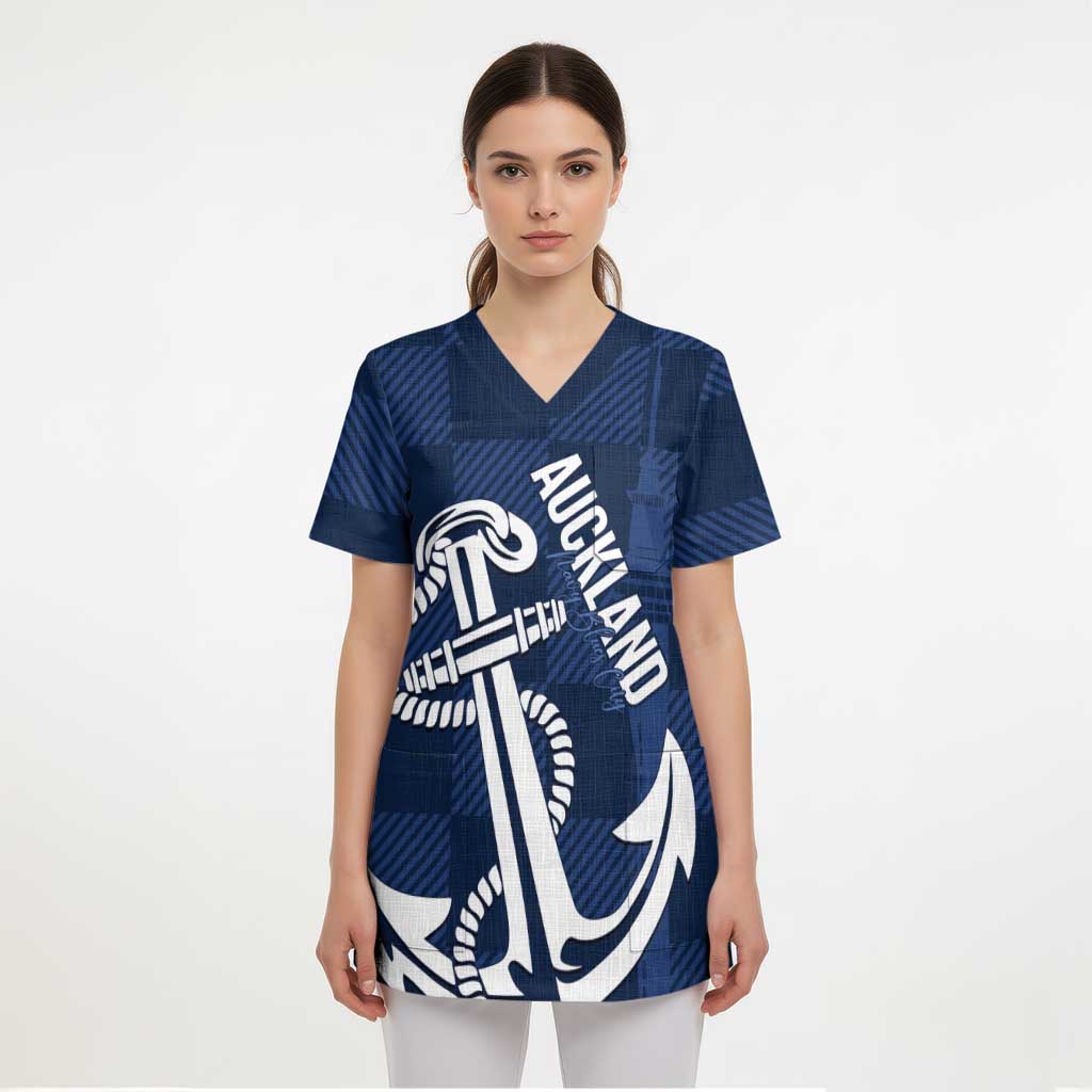 New Zealand Auckland Football Custom Scrub Top Navy Blue City Anchor Sky Tower Symbol LT14 - Polynesian Pride