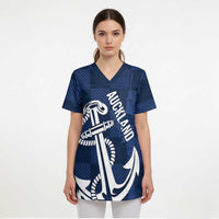 New Zealand Auckland Football Custom Scrub Top Navy Blue City Anchor Sky Tower Symbol LT14 - Polynesian Pride