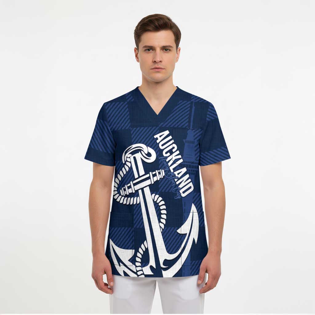 New Zealand Auckland Football Custom Scrub Top Navy Blue City Anchor Sky Tower Symbol LT14 - Polynesian Pride