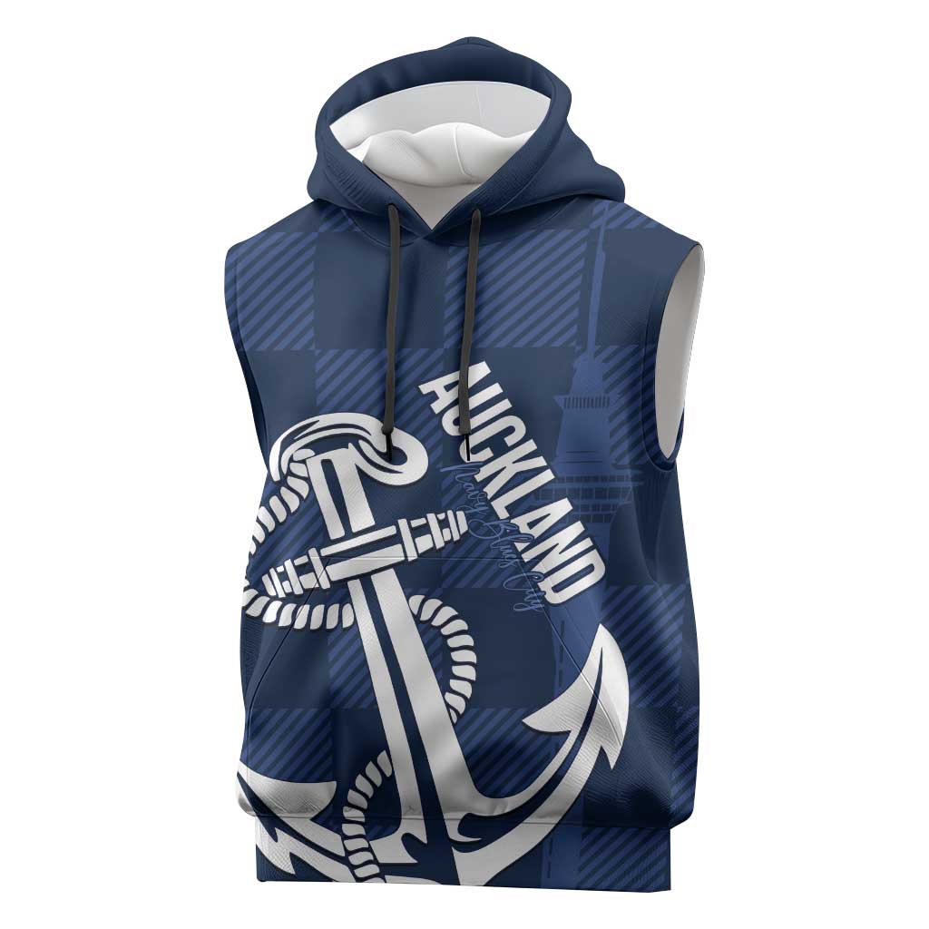 New Zealand Auckland Football Custom Sleeveless Hoodie Navy Blue City Anchor Sky Tower Symbol LT14 Navy Blue - Polynesian Pride