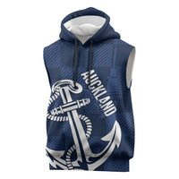 New Zealand Auckland Football Custom Sleeveless Hoodie Navy Blue City Anchor Sky Tower Symbol LT14 Navy Blue - Polynesian Pride