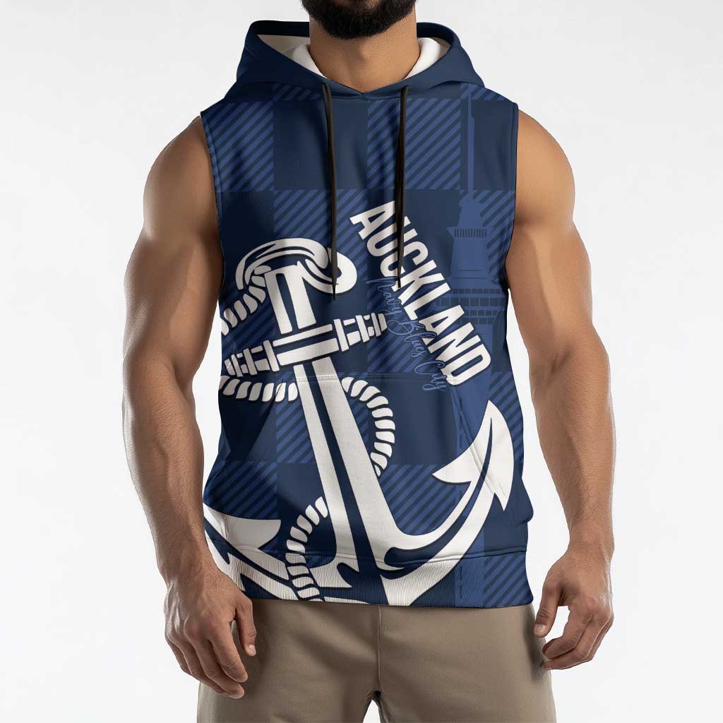 New Zealand Auckland Football Custom Sleeveless Hoodie Navy Blue City Anchor Sky Tower Symbol LT14 - Polynesian Pride