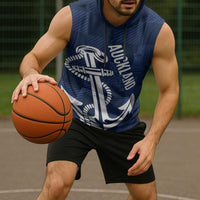 New Zealand Auckland Football Custom Sleeveless Hoodie Navy Blue City Anchor Sky Tower Symbol LT14 - Polynesian Pride