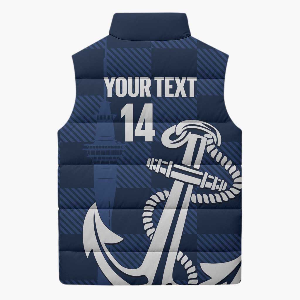 New Zealand Auckland Football Custom Sleeveless Puffer Jacket Navy Blue City Anchor Sky Tower Symbol LT14 - Polynesian Pride