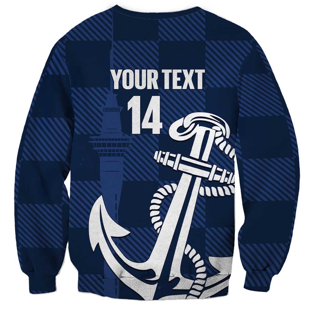 New Zealand Auckland Football Custom Sweatshirt Navy Blue City Anchor Sky Tower Symbol LT14 - Polynesian Pride