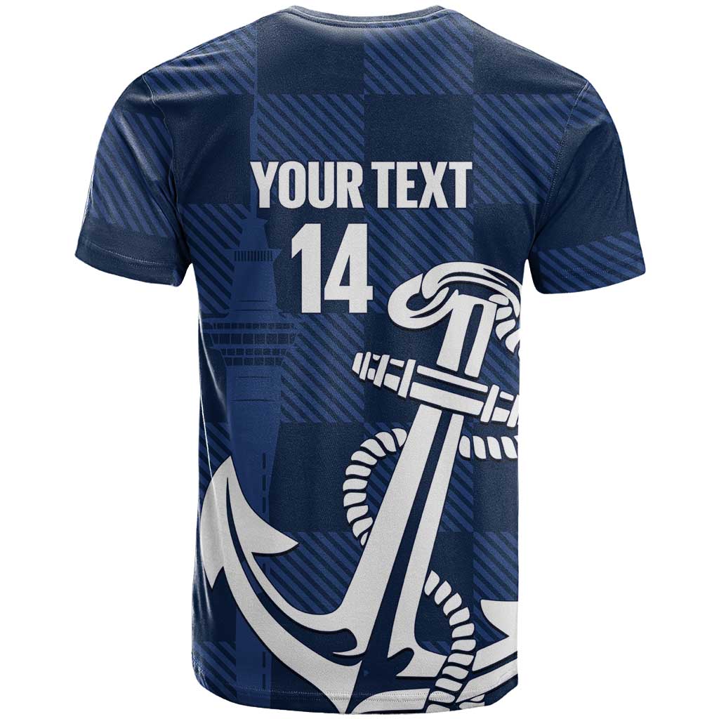 New Zealand Auckland Football Custom T Shirt Navy Blue City Anchor Sky Tower Symbol LT14 - Polynesian Pride