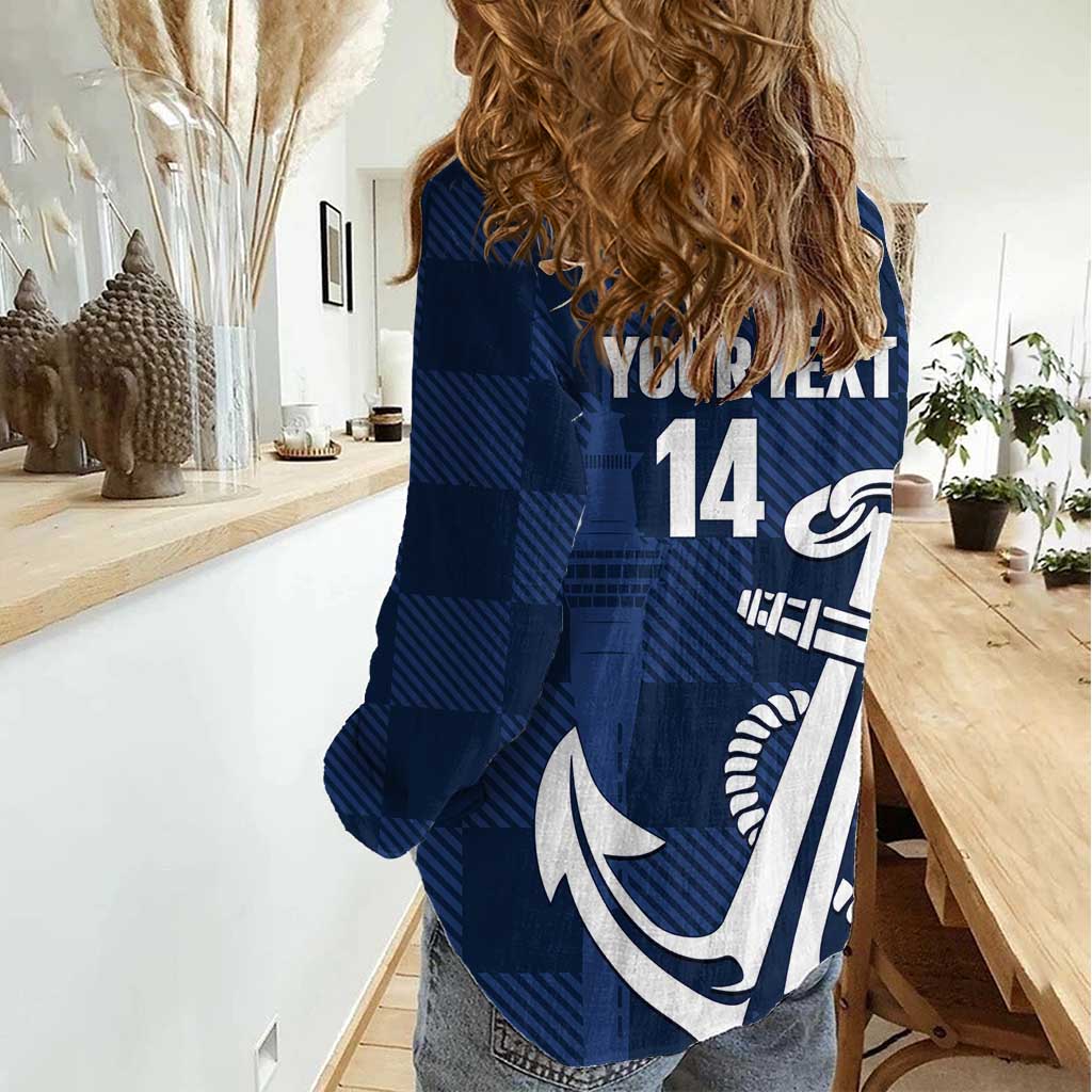 New Zealand Auckland Football Custom Women Casual Shirt Navy Blue City Anchor Sky Tower Symbol LT14 - Polynesian Pride
