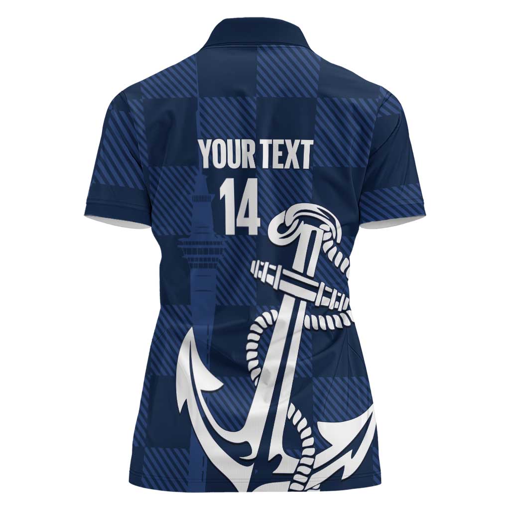 New Zealand Auckland Football Custom Women Polo Shirt Navy Blue City Anchor Sky Tower Symbol LT14 - Polynesian Pride