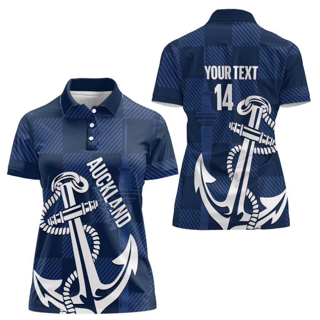 New Zealand Auckland Football Custom Women Polo Shirt Navy Blue City Anchor Sky Tower Symbol LT14 - Polynesian Pride