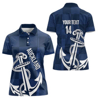 New Zealand Auckland Football Custom Women Polo Shirt Navy Blue City Anchor Sky Tower Symbol LT14 - Polynesian Pride