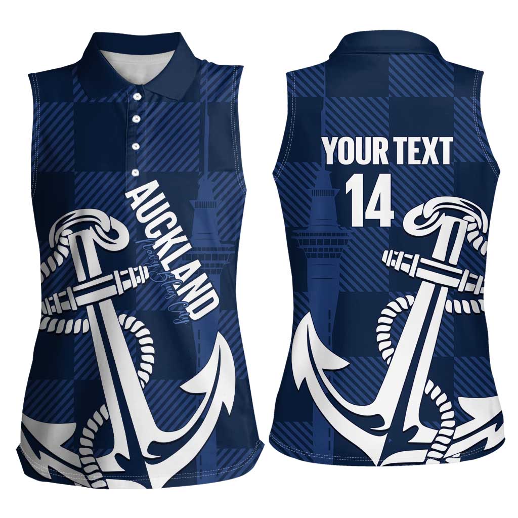 New Zealand Auckland Football Custom Women Sleeveless Polo Shirt Navy Blue City Anchor Sky Tower Symbol LT14 - Polynesian Pride