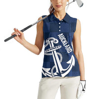 New Zealand Auckland Football Custom Women Sleeveless Polo Shirt Navy Blue City Anchor Sky Tower Symbol LT14 - Polynesian Pride