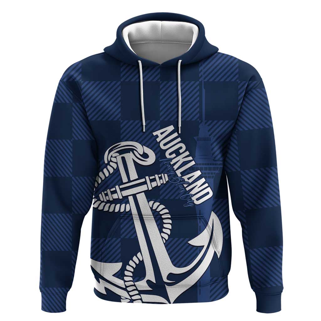 New Zealand Auckland Football Custom Zip Hoodie Navy Blue City Anchor Sky Tower Symbol LT14 Pullover Hoodie Navy Blue - Polynesian Pride