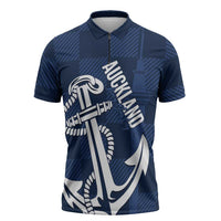 New Zealand Auckland Football Custom Zipper Polo Shirt Navy Blue City Anchor Sky Tower Symbol LT14 Navy Blue - Polynesian Pride