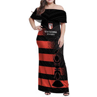 Custom New Caledonia Football Family Matching Off Shoulder Maxi Dress and Hawaiian Shirt Allez Les Cagous Polynesian Pattern