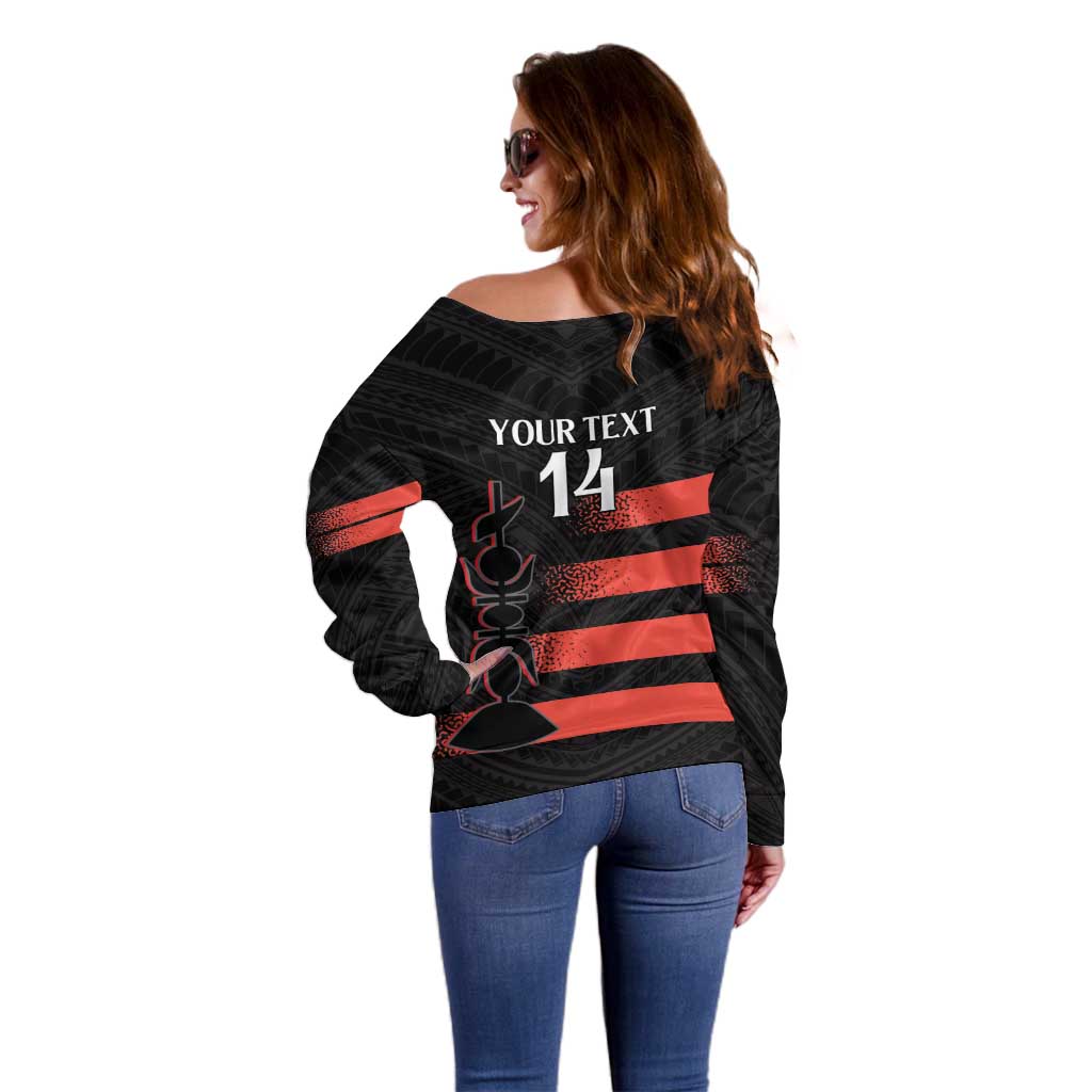 Custom New Caledonia Football Off Shoulder Sweater Allez Les Cagous Polynesian Pattern