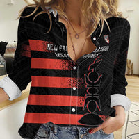 Custom New Caledonia Football Women Casual Shirt Allez Les Cagous Polynesian Pattern