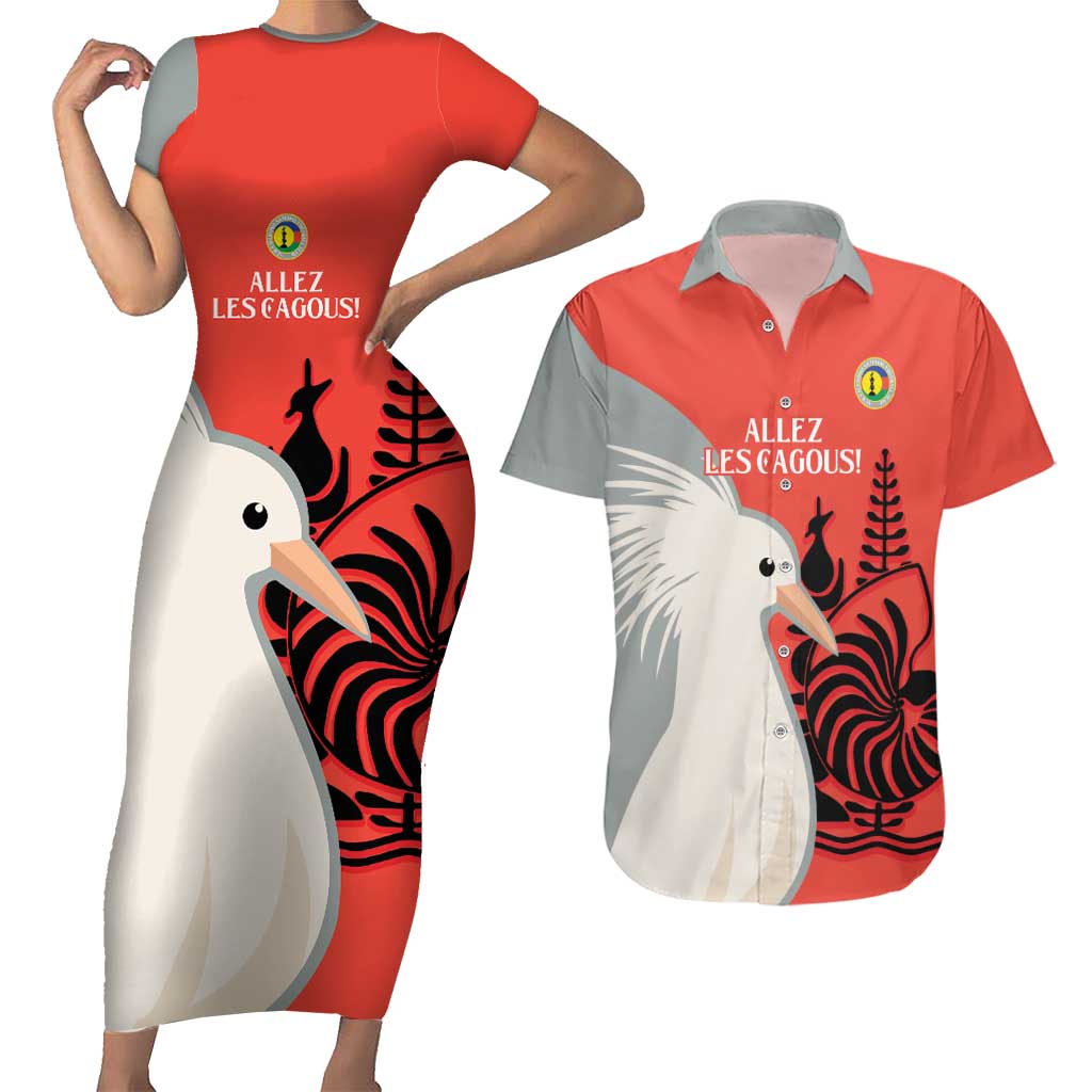 Custom Nouvelle-Caledonie Football Couples Matching Short Sleeve Bodycon Dress and Hawaiian Shirt Allez Les Cagous Simple Style