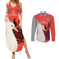 Custom Nouvelle-Caledonie Football Couples Matching Summer Maxi Dress and Long Sleeve Button Shirt Allez Les Cagous Simple Style LT14 Red - Polynesian Pride