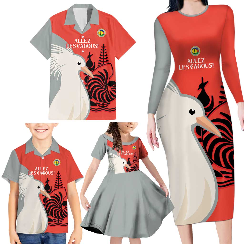 Custom Nouvelle-Caledonie Football Family Matching Long Sleeve Bodycon Dress and Hawaiian Shirt Allez Les Cagous Simple Style