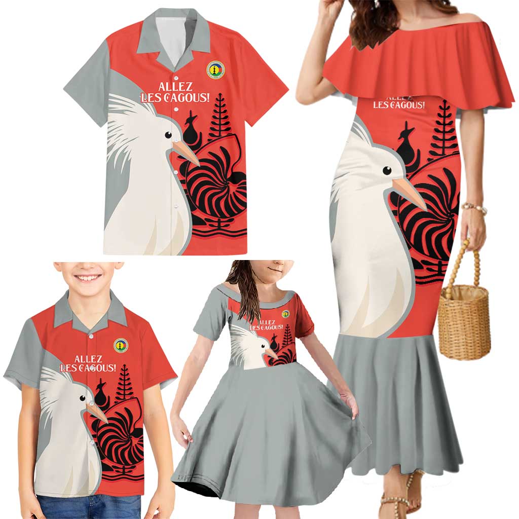 Custom Nouvelle-Caledonie Football Family Matching Mermaid Dress and Hawaiian Shirt Allez Les Cagous Simple Style