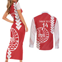 Custom Tahiti Football Couples Matching Short Sleeve Bodycon Dress and Long Sleeve Button Shirt Go Toa Aito LT14 - Polynesian Pride