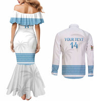 Custom Fiji Tapa Football Couples Matching Mermaid Dress and Long Sleeve Button Shirt Go Bula Boy!