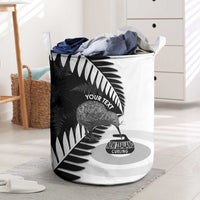New Zealand Silver Fern Curling Personalised Laundry Basket Aotearoa Kiwi Ponga Black White Version - Polynesian Pride