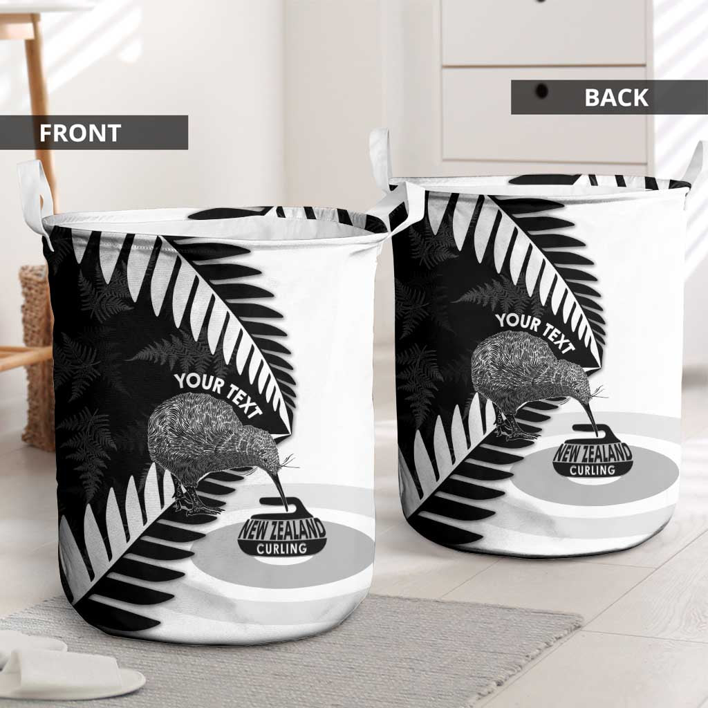 New Zealand Silver Fern Curling Personalised Laundry Basket Aotearoa Kiwi Ponga Black White Version - Polynesian Pride