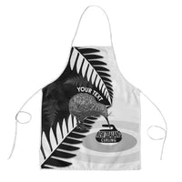 New Zealand Silver Fern Curling Personalised Apron Aotearoa Kiwi Ponga Black White Version - Polynesian Pride